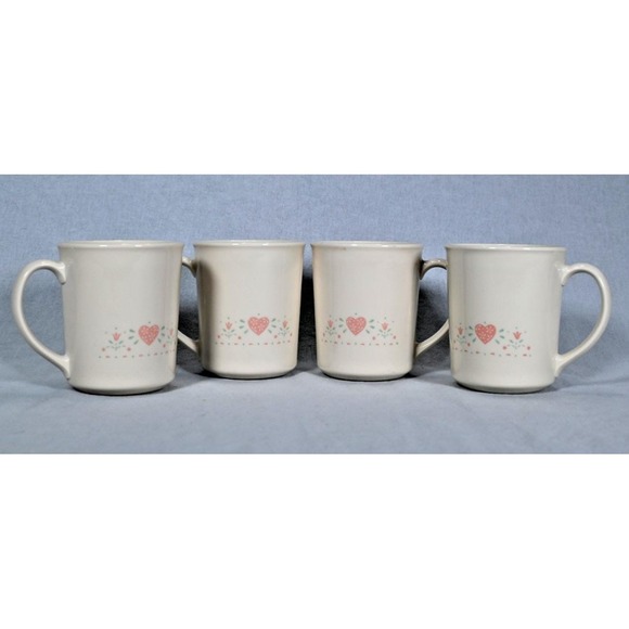 Set of (4) Vintage Corelle Corning Ware Forever Yours Pink Heart Coffee Mugs - Picture 2 of 6